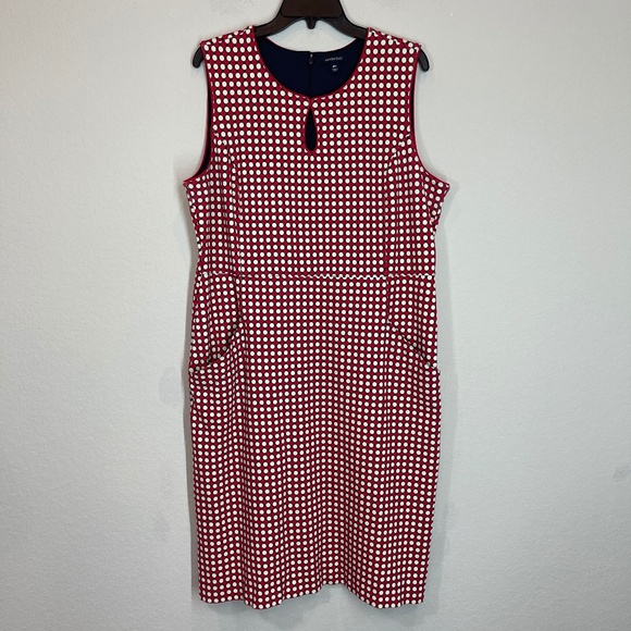 Lands End Dress Womens 18T Tall Red Ponte Polka Dot Sheath Sleeveless Stretch - Picture 1 of 15